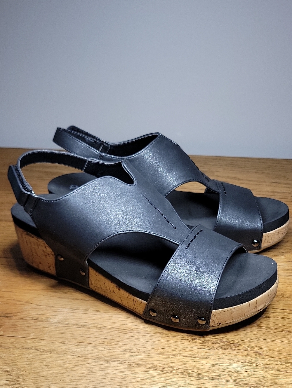 Boutique by Corky's Black Refreshing Studded Wedge Women's Sandals Size 10